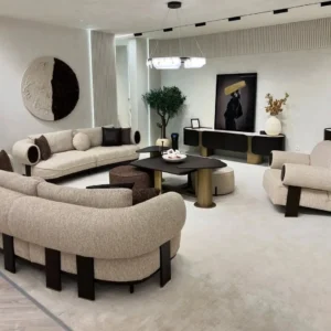 Bauhaus Boucle Sectiol with Ebony Wood Pillars - Image 1