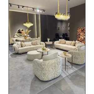 Serene Ivory Crescent Luxury Velvet Sofa Set - Image 1