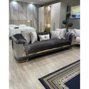 Midnight Noir Turkish Gold-Trim Velvet Sofa - Image 1