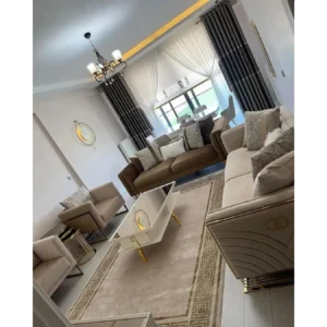 Royal Beige Turkish Velvet Living Suite - Image 1