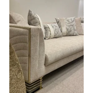 Royal Beige Turkish Velvet Living Suite - Image 3