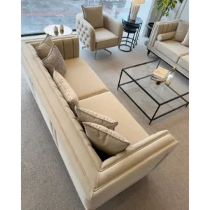Minimalist Sand Velvet Channel Sofa - Image 1