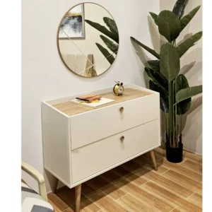Modern Two-Drawer Dressing Console with Wood Grain Top & Tapered Legs - Image 1