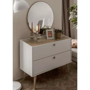 Modern Two-Drawer Dressing Console with Wood Grain Top & Tapered Legs - Image 2