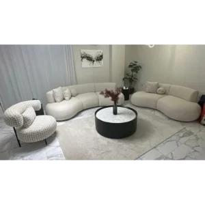 Horizon Cloud White Leather-Rite Curved Sofa - Image 1