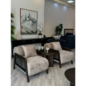 Heritage Grey Velvet & Cane Wooden Sofa - Image 4