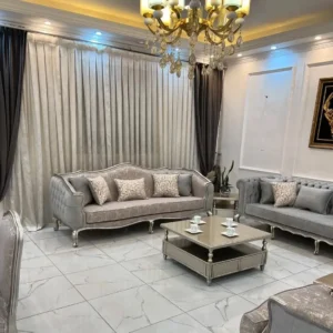 Aristocrat Silver & Grey Tufted Deco Sofa - Image 1