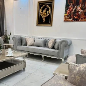 Aristocrat Silver & Grey Tufted Deco Sofa - Image 2