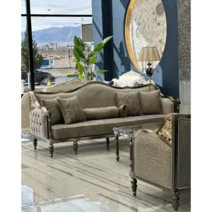 Lur Crest Dark Brown & Grey Velvet Sofa - Image 1