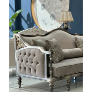 Lur Crest Dark Brown & Grey Velvet Sofa - Image 5