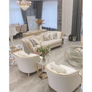 Regency Gold & White Curved Velvet Sofa - Image 1