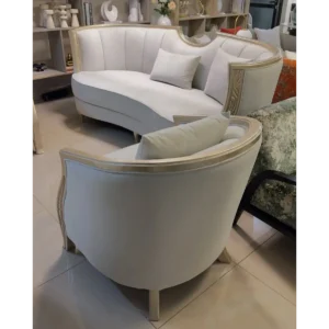 Regency Gold & White Curved Velvet Sofa - Image 4