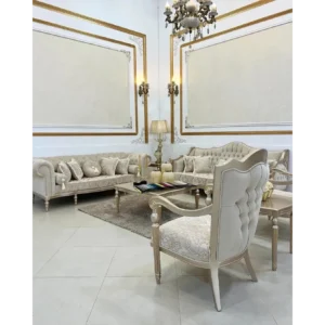 Majestic Silver Polished White Tufted Sofa - Image 1
