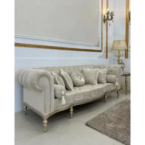 Majestic Silver Polished White Tufted Sofa - Image 2