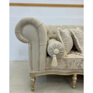 Majestic Silver Polished White Tufted Sofa - Image 3