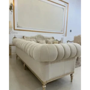 Majestic Silver Polished White Tufted Sofa - Image 5