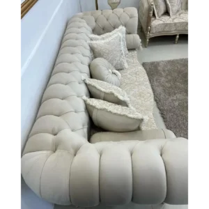 Majestic Silver Polished White Tufted Sofa - Image 6