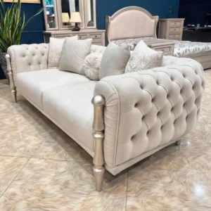 Versailles Silver Polished Deep Tufted Sofa - Image 1