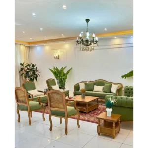 Royal Emerald & Brown Cane Sofa - Image 1