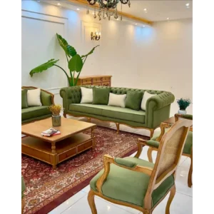 Royal Emerald & Brown Cane Sofa - Image 3