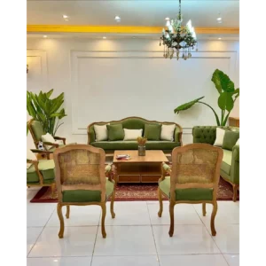 Royal Emerald & Brown Cane Sofa - Image 4