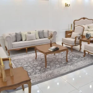 Heritage Classic Beige Velvet Sofa with Exposed Oak Trim - Image 2