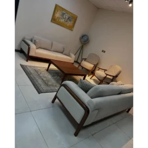 Mid-Century Modern Brown Jute Sofa Set with Minimalist Frame - Image 1