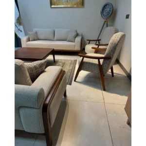 Mid-Century Modern Brown Jute Sofa Set with Minimalist Frame - Image 6