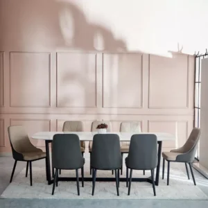 Elegant Modern White Marble Dining Table with Velvet Chairs – 8-Seater Set - Image 2