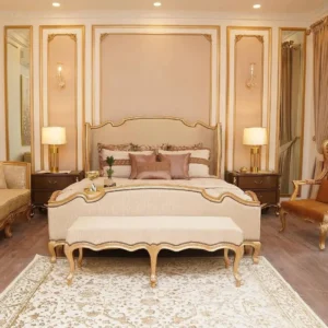 Royal Velvet Tufted Bed with Gold Molding - Image 2