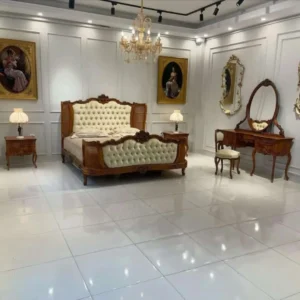 Baroque Deep Tufted Mahogany Master Bed - Image 1