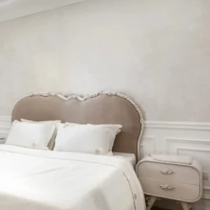 Luxury Beige Heart-Curve Velvet Deco Bed - Image 2