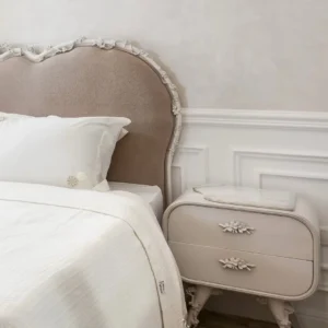Luxury Beige Heart-Curve Velvet Deco Bed - Image 3