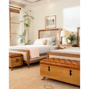 Colonial Twin Beds with Leather Accents - Image 1