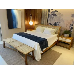 Tropical Rattan Inset Modern Oak Bed - Image 2