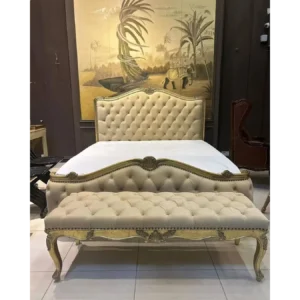 Champagne Beige Velvet Polish Bed with Silver Filigree - Image 1