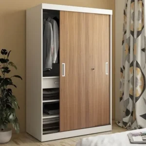 Modern Two-Tone Sliding Door Wardrobe with White Frame & Oak Finish – Functiol - Image 1