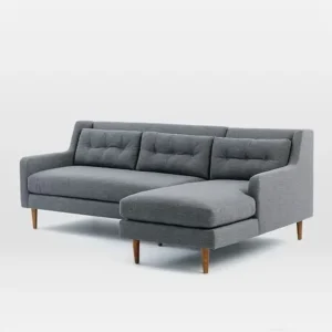 Modern Grey Jute Fabric L-Shaped Sectiol Sofa with tural Wood Tapered Legs - Image 1