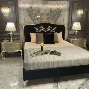 Sovereign Black Velvet Bed with Gold Embroidery - Image 1