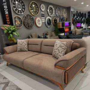 Earthy Haven Brown Boucle Tufted Sofa - Image 1