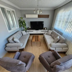 Nordic Slate Symmetrical Fabric Living Set - Image 1