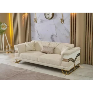Royal Crest White and Gold Sofa - Image 1