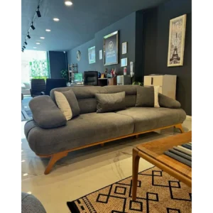 Lu Charcoal Curved Boucle Sofa - Image 1