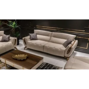 Luxe Leather-Rite Paneled Turkish Beige Sofa - Image 1