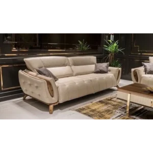 Luxe Leather-Rite Paneled Turkish Beige Sofa - Image 3