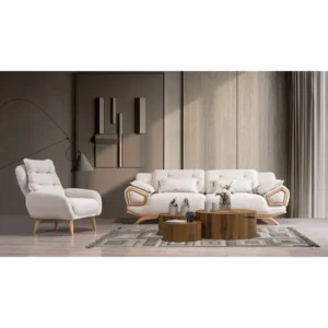 Arctic Velvet Curved Turkish White Sofa - Image 2