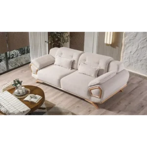Arctic Velvet Curved Turkish White Sofa - Image 3