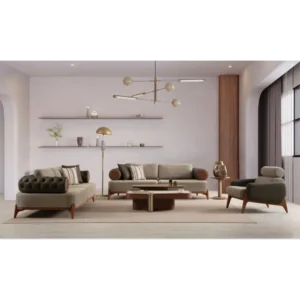 Serene Velvet Cylindrical Turkish Beige Sofa - Image 1