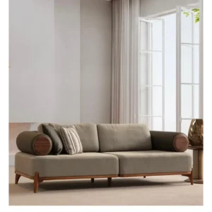 Serene Velvet Cylindrical Turkish Beige Sofa - Image 2