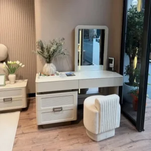 Luxury White Velvet Upholstered Platform Bed with Integrated Backlighting & Fluted Wall - Image 2